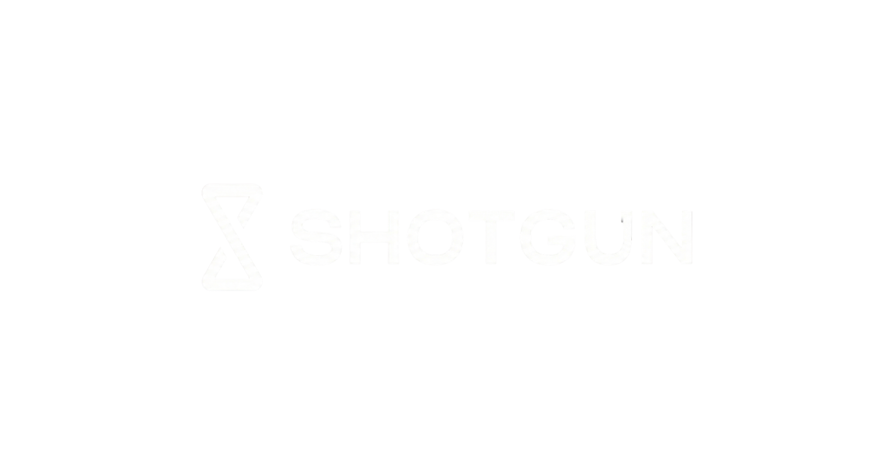 Logo blanc SHOTGUN avec icône en forme de sablier sur fond noir.